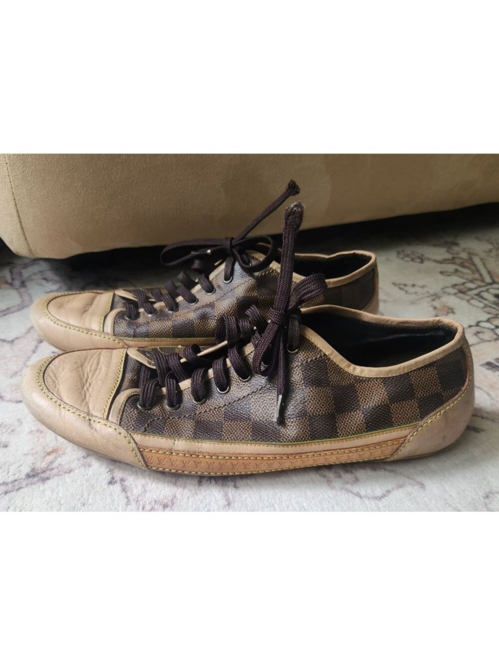 Louis Vuitton Men's Sz. 7.5 Brown Leather Damier Cap-Toe Low Top Sneakers